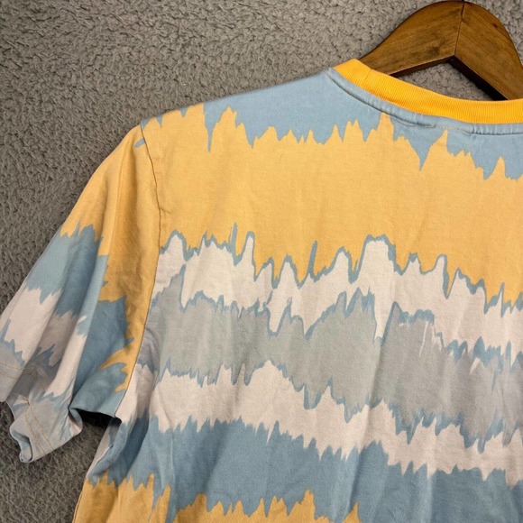 Adidas Shirt Men's Small Yellow Blue Adventure Lizard Gecko Trefoil Spellout - Picture 8 of 9